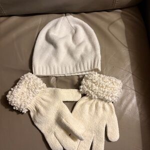 Cozy White Kids Hat and Gloves Set